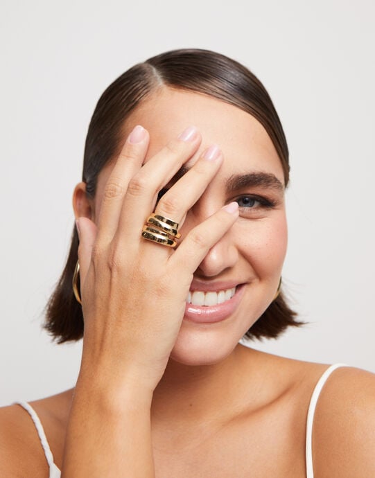 Anillo irregular ba&ntilde;ado en oro de 18k, Dorado, large